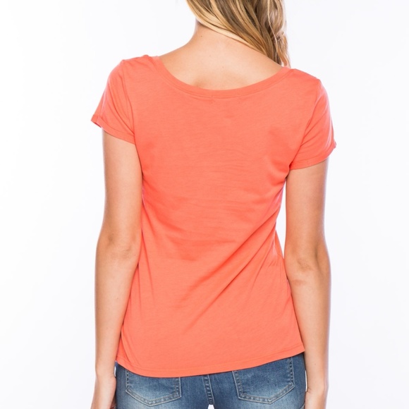 Cuffed Scoop Neck Tshirt in  Living Coral - Picture 6 of 6